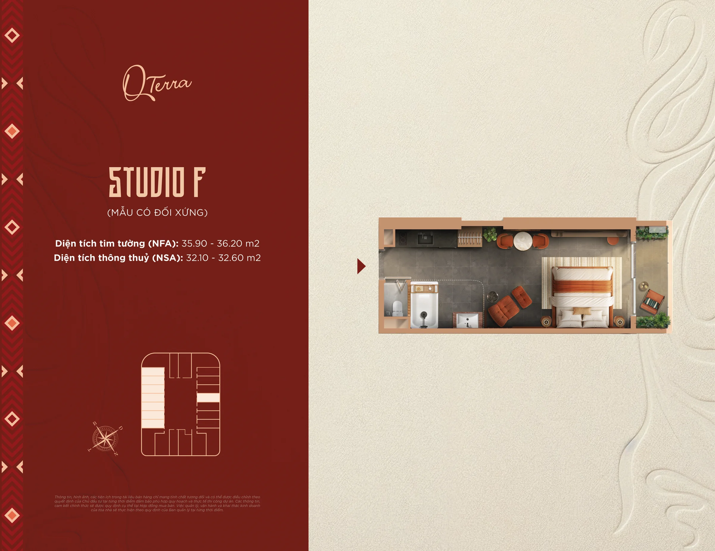 Layout Căn Studio F 38.5 m2