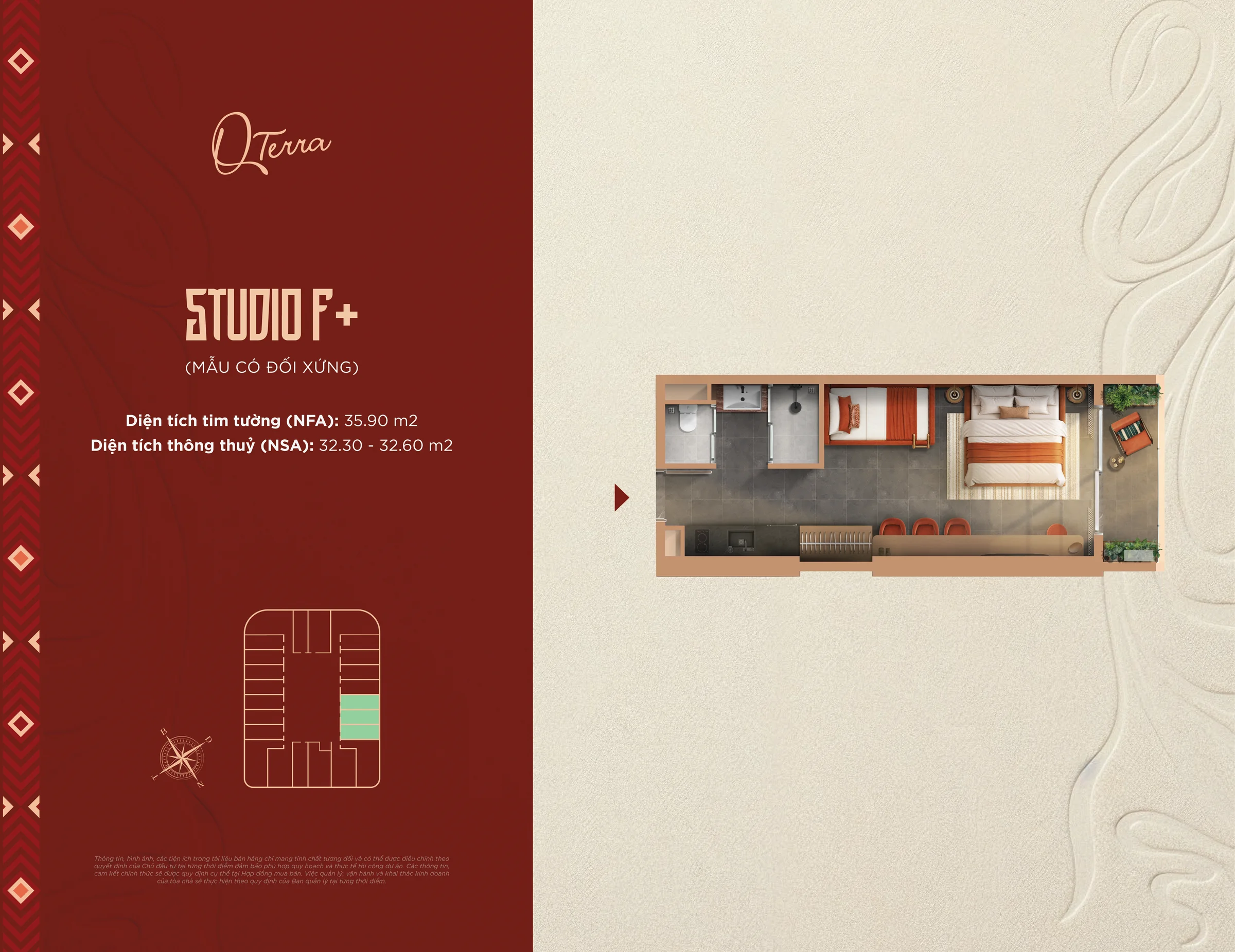 Layout Căn Studio F+ 41.8 m2
